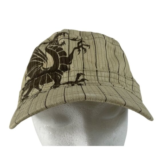 Dragon Graphic Khaki Striped Military Style Cap With Adjustable Back Strap - Picture 2 of 9